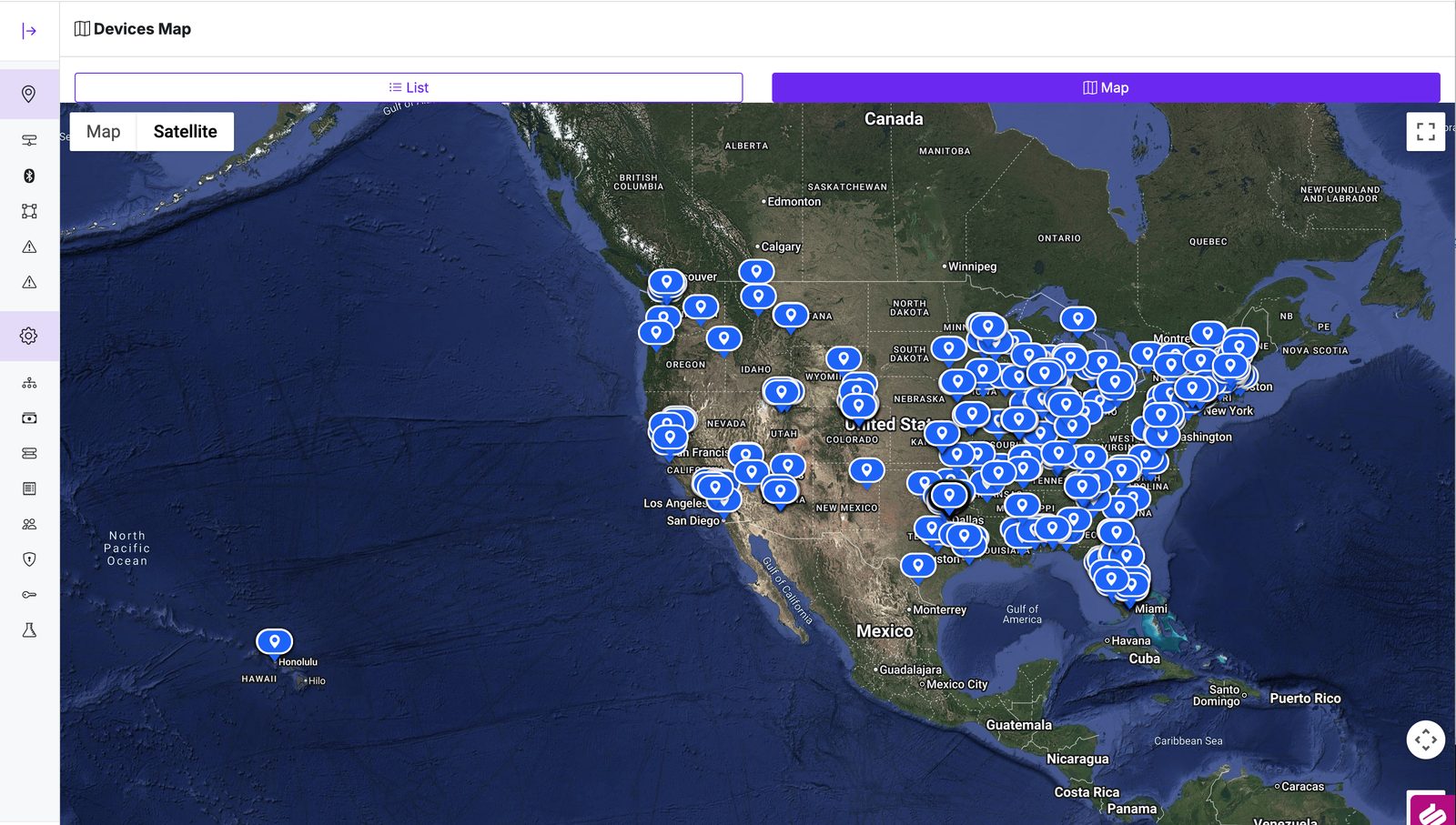 Guard Rail Pro Devices Map — live GPS tracker locations across the fleet